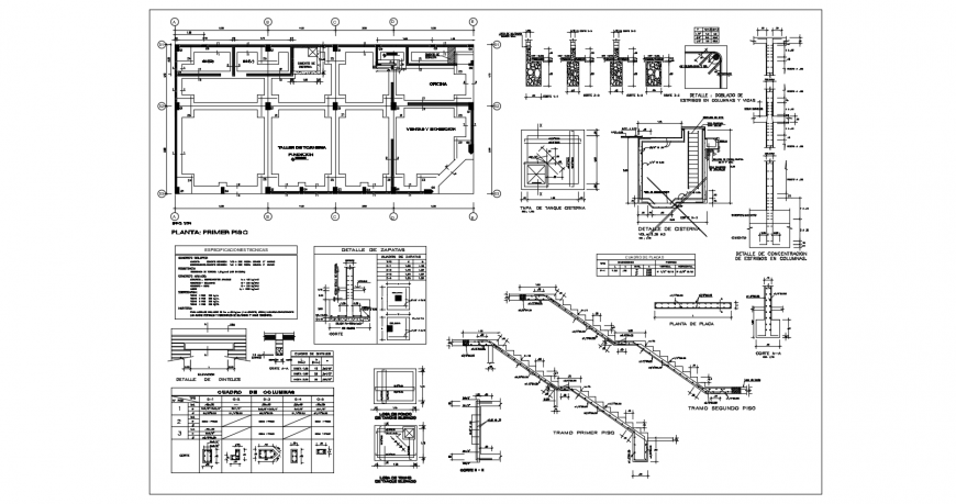 Foundation plan with stair case detail with construction view dwg file