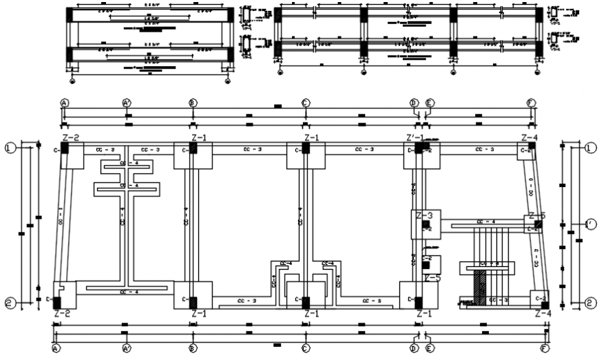 Foundation plan with structure of community building dwg file