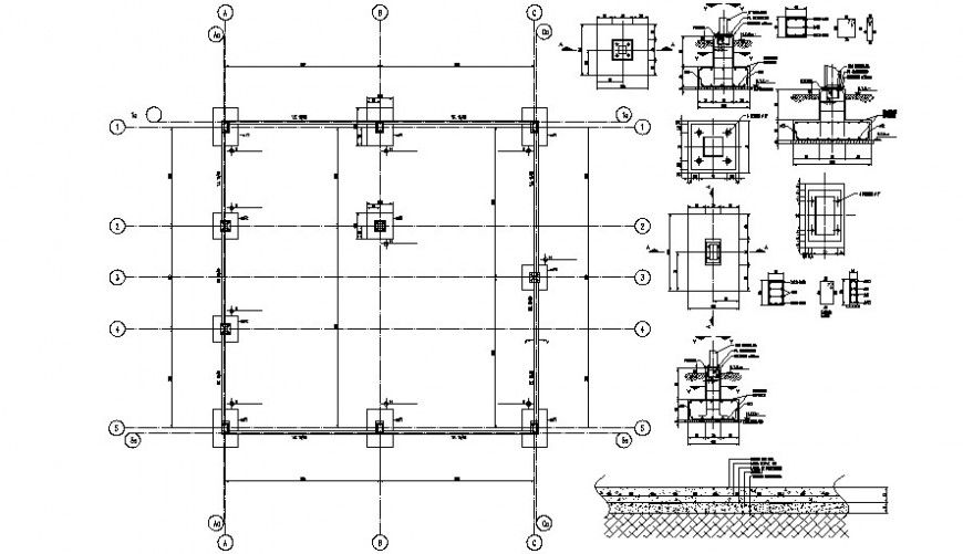 Foundation plan with wall and column structure drawing details dwg file