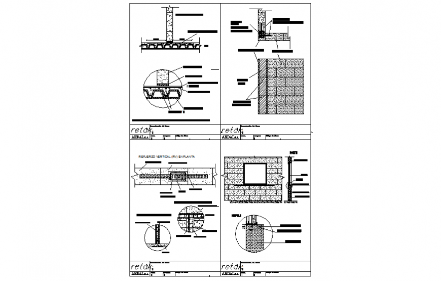 Foundation section and brick wall elevation detail dwg file