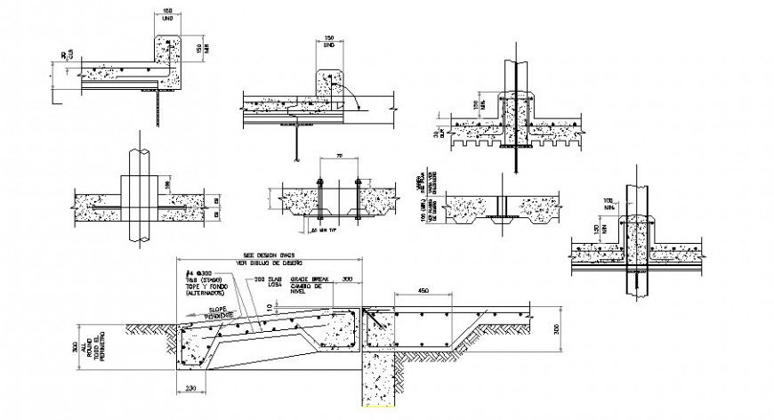 Foundation section between pipe line autocad file
