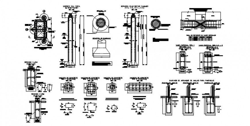 Foundation shoe and footing structure drawing details of house dwg file