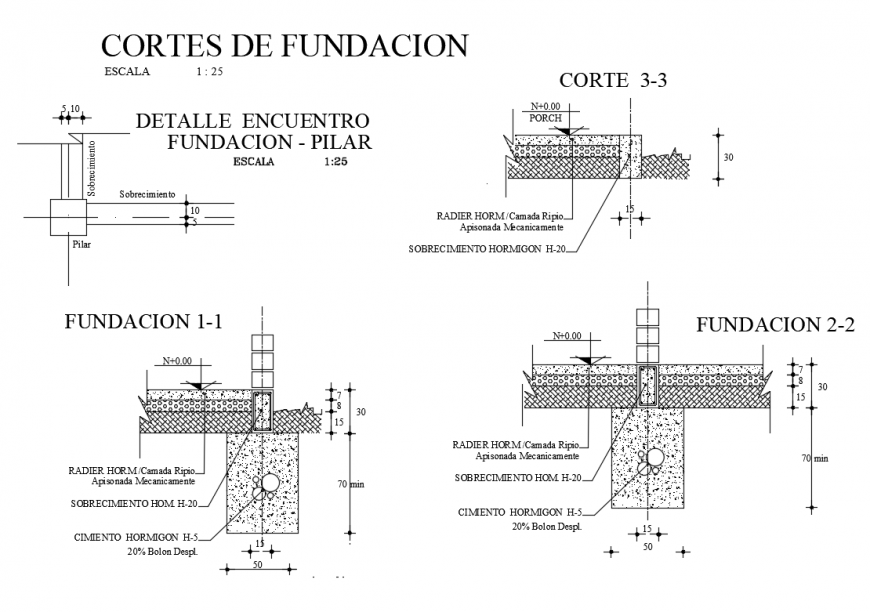 Foundation structure and construction details dwg file