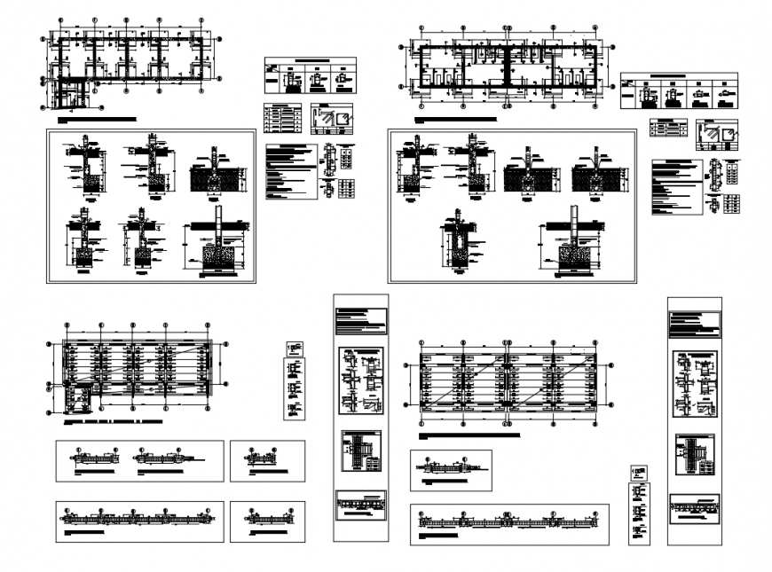 Foundation structure and constructive details of college building dwg file
