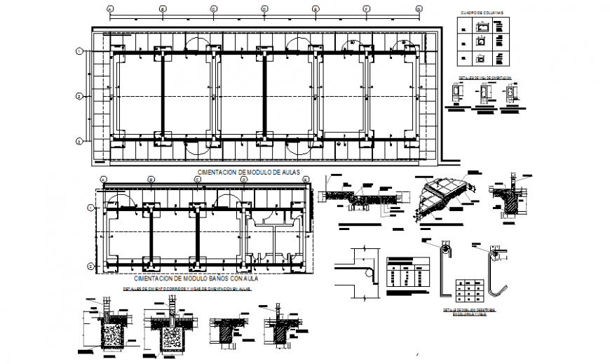 Foundation structure and constructive details of school classrooms dwg file