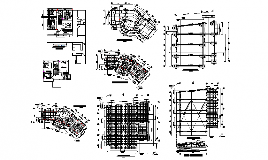 Foundation structure and floor plan details of one family house dwg file