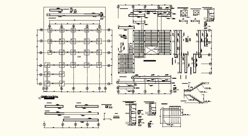 Foundation structure detail 2d view layout plan in dwg file
