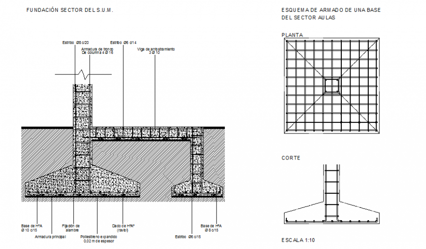 Foundation structure drawing in dwg file.