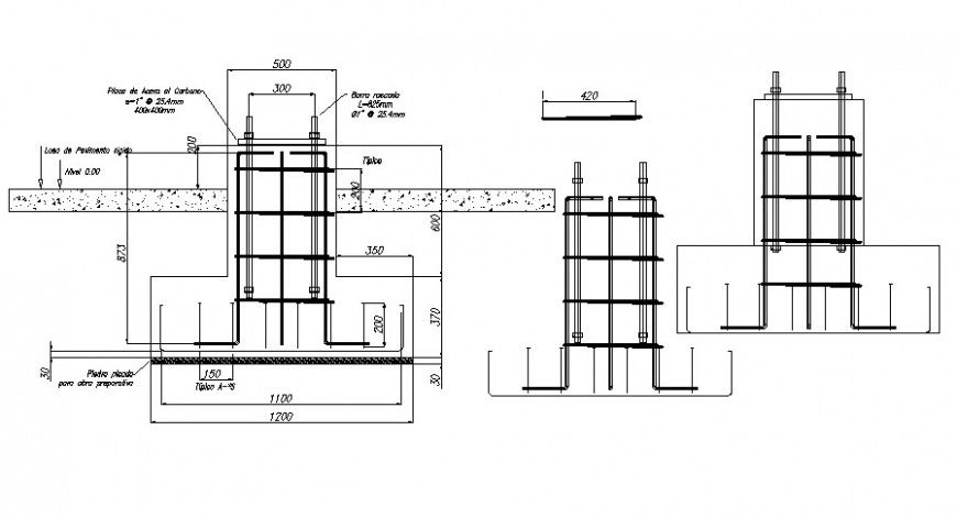 Foundation structure drawings 2d view autocad software file