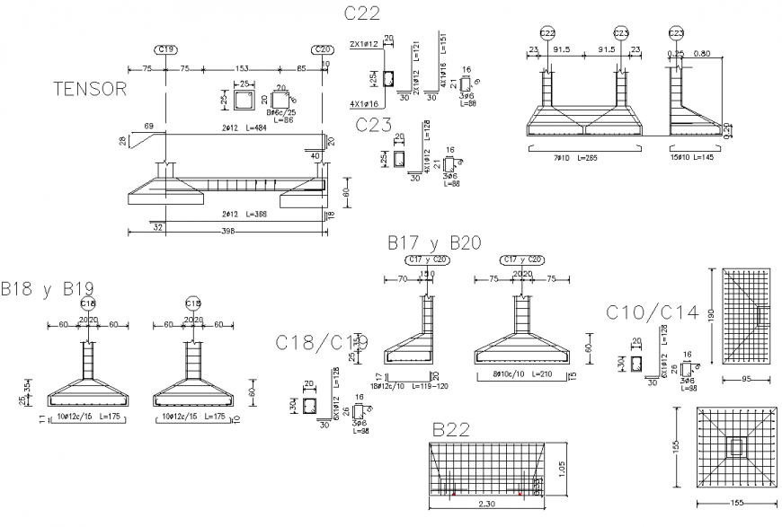 Foundation to beam section plan layout file
