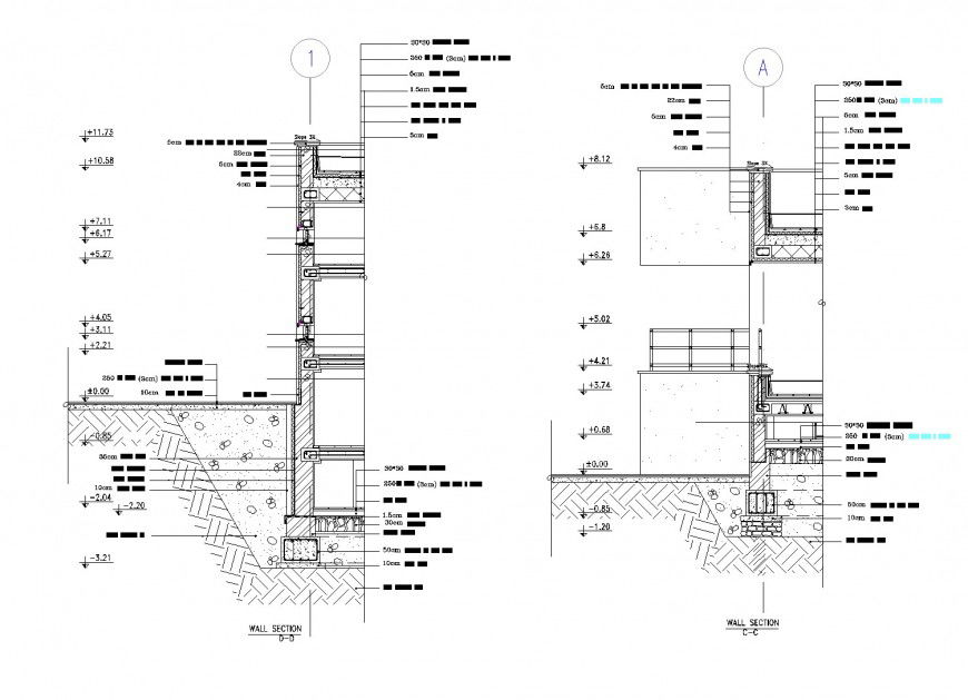 Foundation to wall section autocad file