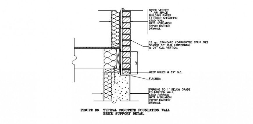 Foundation wall brick masonry details autocad software file