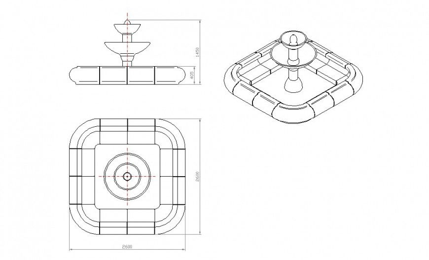 Fountain design 2d model sectional detail dwg file