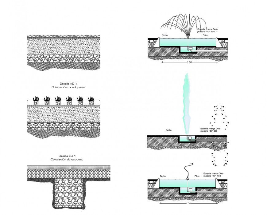 Fountain design block detail 2d view layout file in dwg format