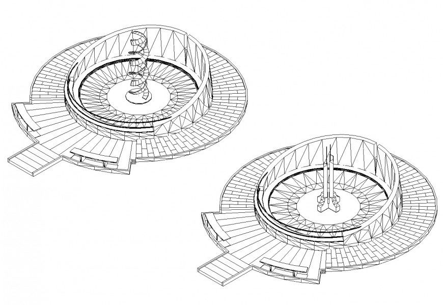 Fountain design detail 3d model layout file in autocad format