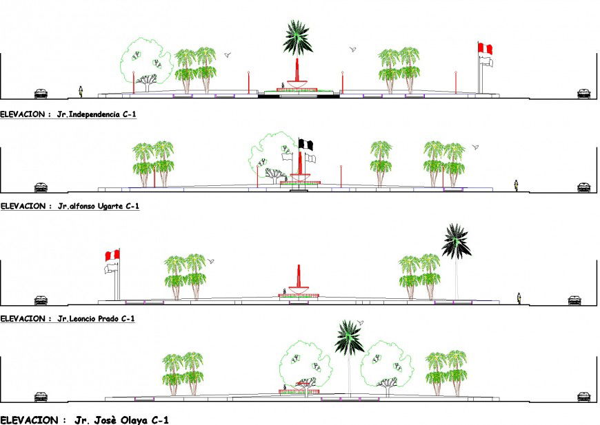 Fountain elevation plan autocad file