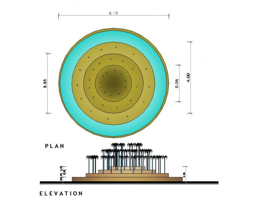 Fountain plan and elevation CAD block layout file in dwg format