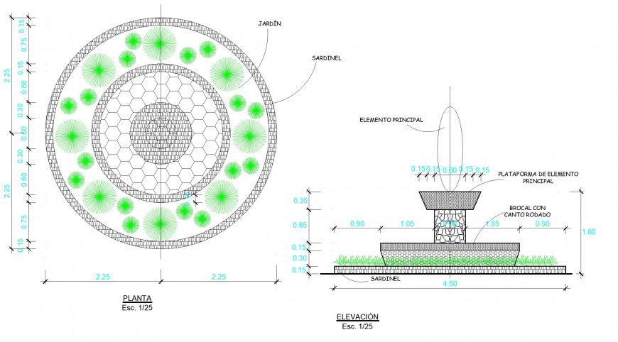 Fountain plan and elevation layout file