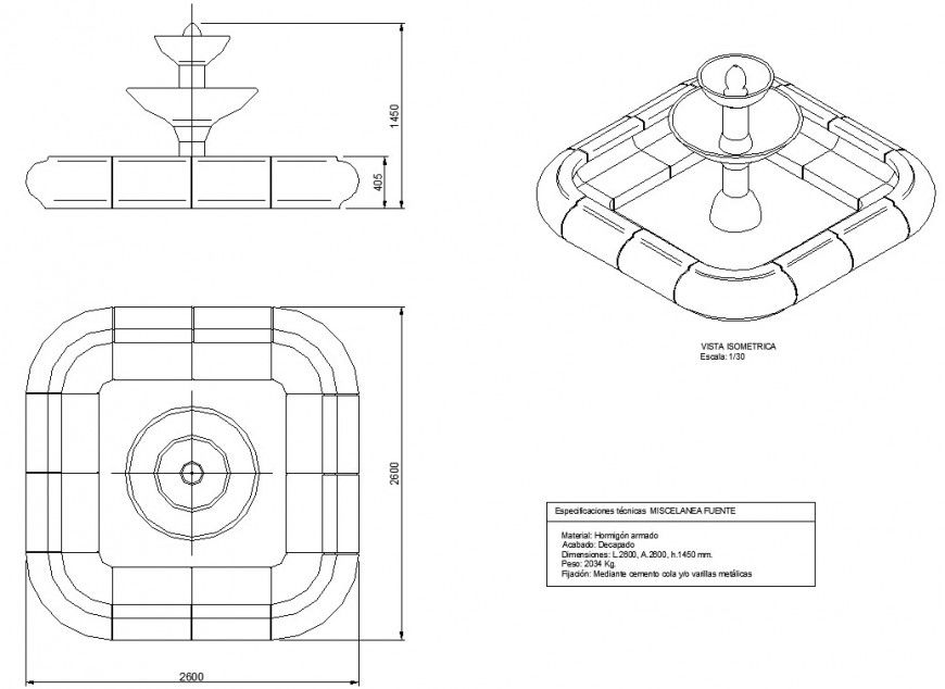 Fountain structure detail AutoCAD file.