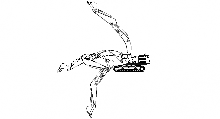 Four armload arm with a bucket caterpillar vehicle design dwg file
