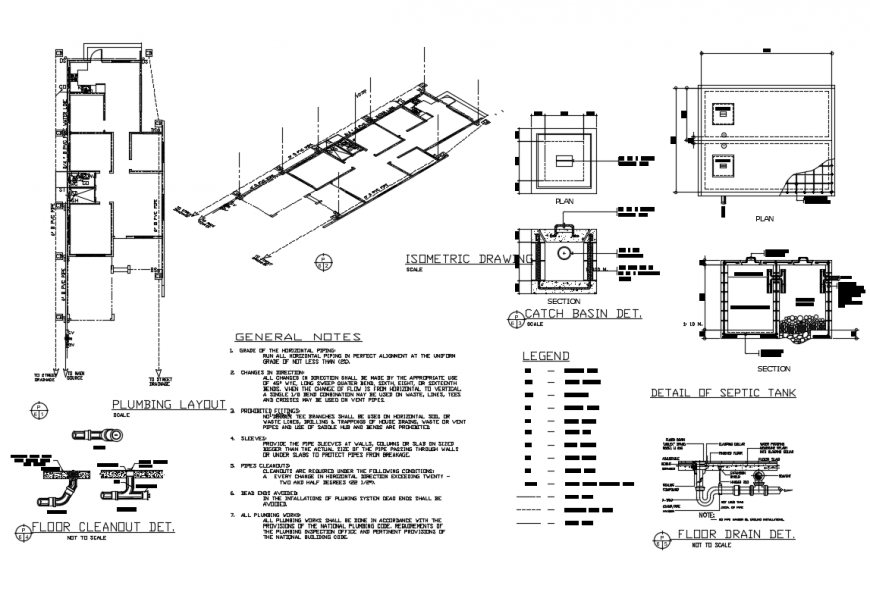 Four bedroom bungalow sanitary plumbing constructive structure details dwg file