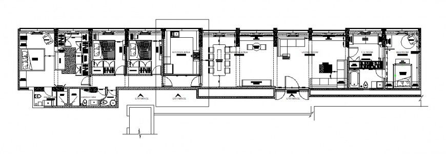 Four bedroom residential house architecture layout plan details dwg file