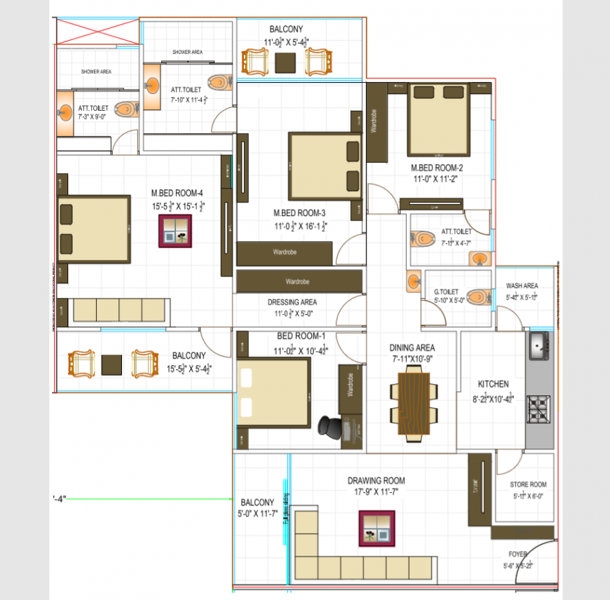 Four BHK house plan in PDF file