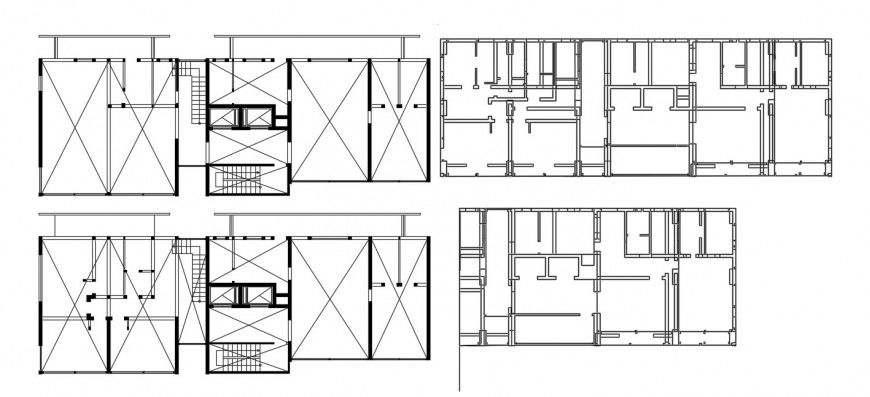 Four floor cover plan structure for apartment building dwg file
