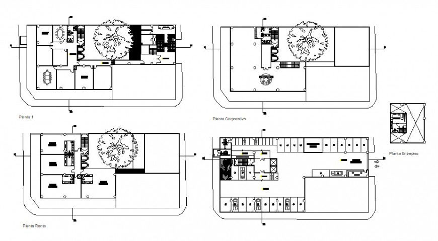 Four floor distribution drawing details of corporate building dwg file