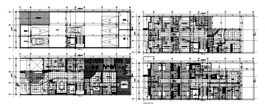 Four floor distribution layout plan details of health center dwg file