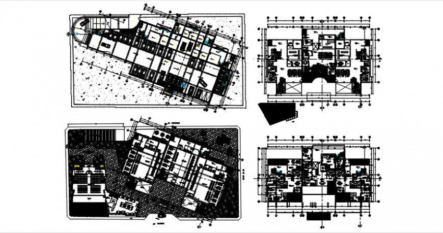 Four floor distribution plan drawing details of bank head office building dwg file