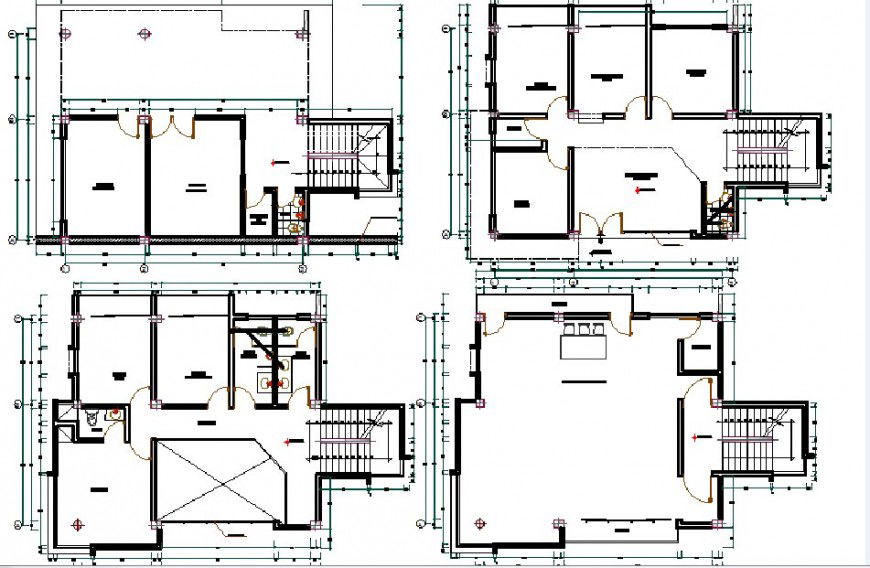 Four floor distribution plan drawing details of municipal office building dwg file