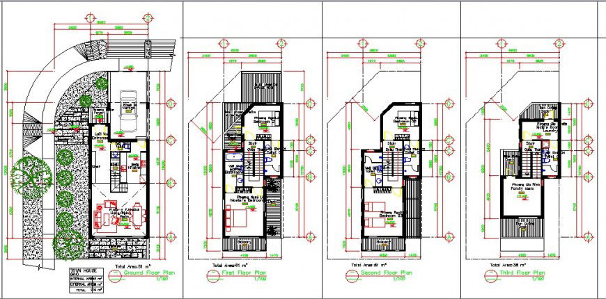 Four-Floor Residential Building DWG Floor Plan Design