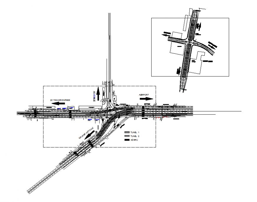 Four lane road section and constructive details dwg file