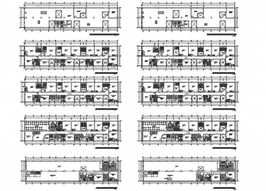 Four level hotel building floor plan distribution cad drawing details dwg file