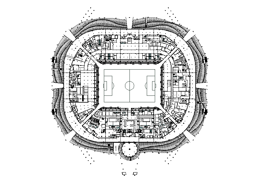 Four level sports stadium architecture layout plan details dwg file