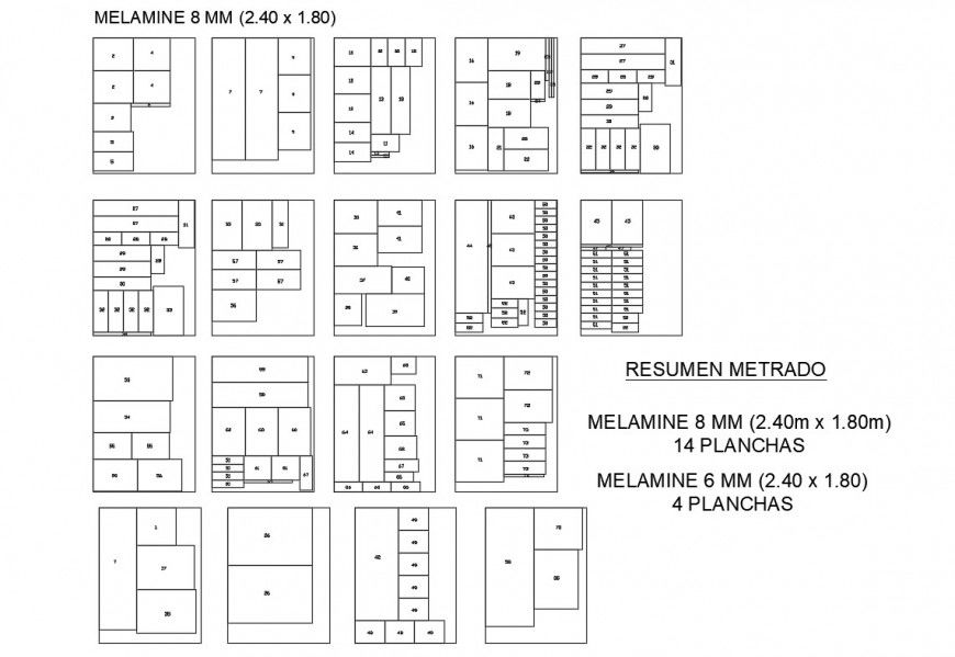 Four plates melamine details of kitchen area cad drawing details dwg file
