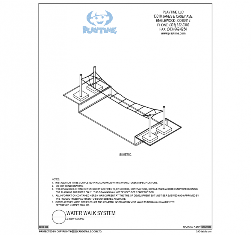 Four post system wooden water bridge play equipment details dwg file