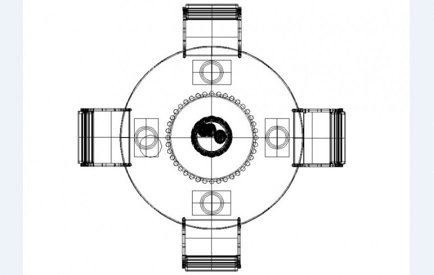 Four seated dining table top view 2d elevation block details dwg file