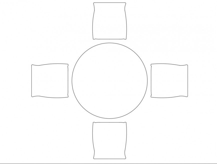 Four seated dining table top view elevation cad block details dwg file