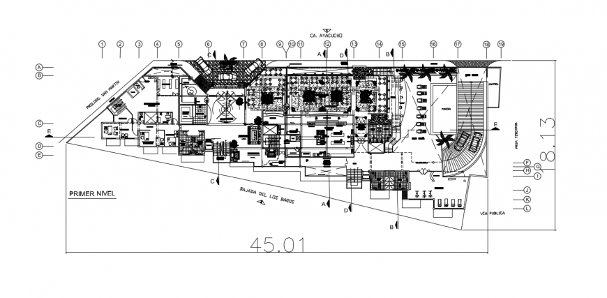 Four star hotel distribution plan and landscaping details dwg file