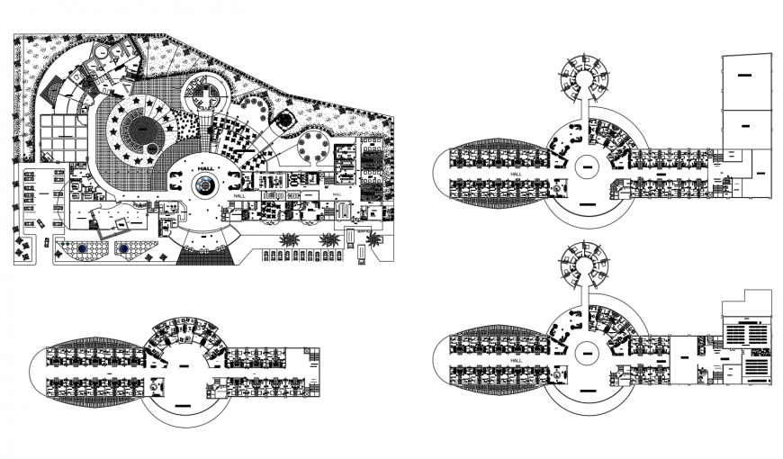 Four star hotel floor plan distribution cad drawing details dwg file