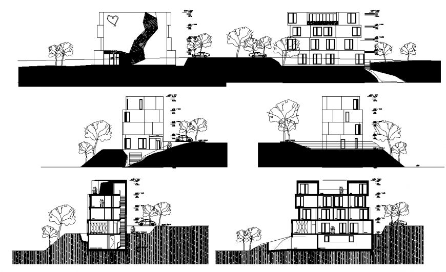 Four storey bungalow elevation drawing in dwg AutoCAD file.