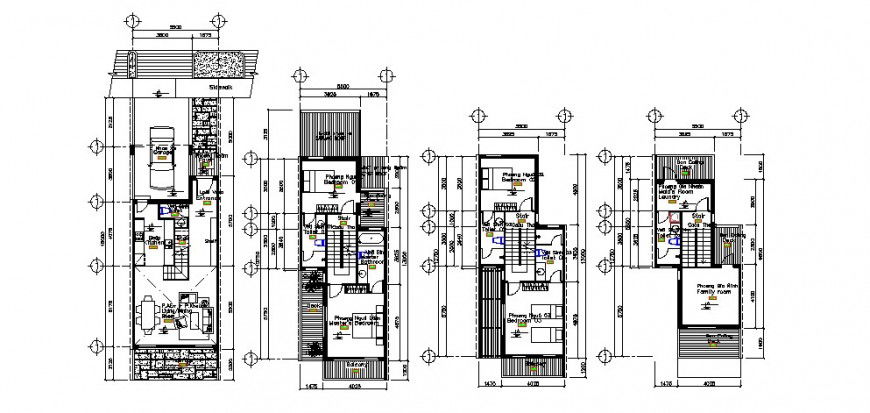 Four story apartment building floor plan distribution cad drawing details dwg file
