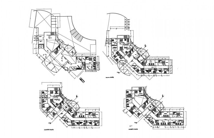 Four story hotel building floor plan layout cad drawing details dwg file