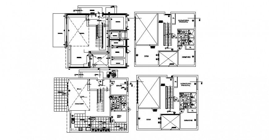 Four story house floor layout plan cad drawing details dwg file