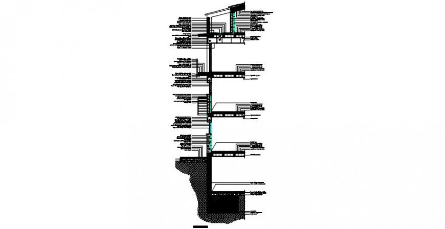 Four story housing building constructive section drawing details dwg file