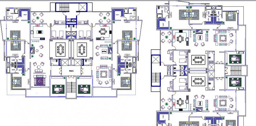 Fourth and fifth floor plan details of apartment residential building dwg file