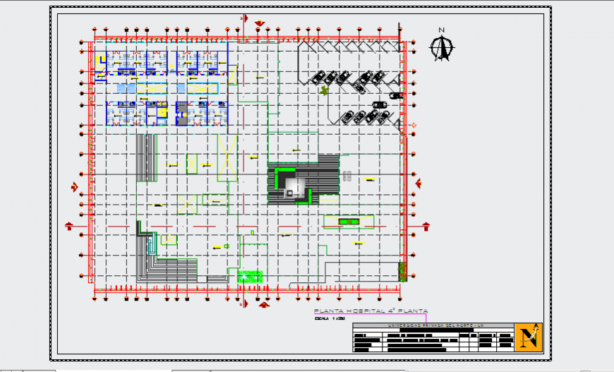 Fourth floor Layout plan of Hospital design drawing