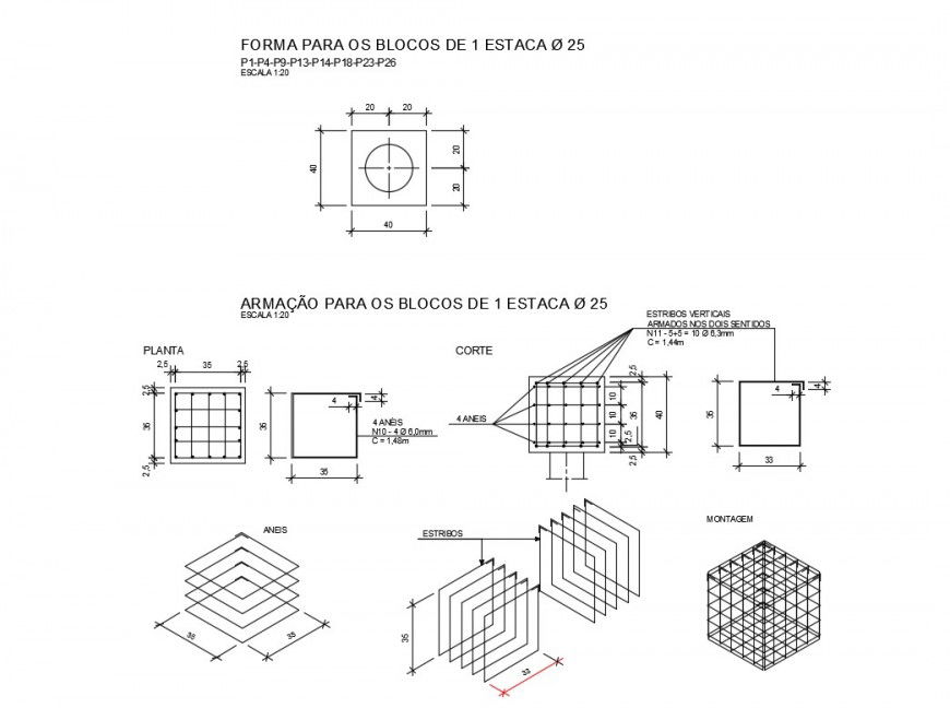 Frame for one stack block cad structure details dwg file